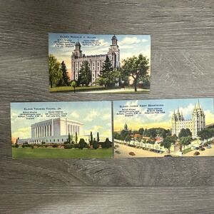 LDS Missionary Card Set 3 Vintage Articles of Faith Temples Salt Lake Logan Mesa